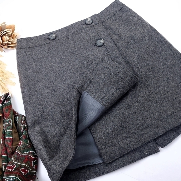 Loft Grey Wool Button Front Skirt Sz 2 Petite - Picture 3 of 11